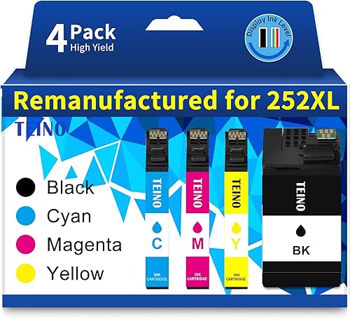 TEINO Cartucho de tinta remanufacturado de repuesto para cartuchos de tinta Epson 252XL para Workforce WF-7710 WF-3640 WF-7720 WF-3620 WF-7620