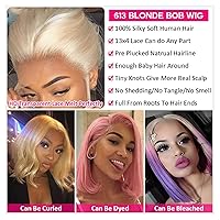 Vista 5 de Peluca rubia Bob de cabello humano 613, peluca de encaje frontal de cabello humano 13x4 HD transparente rubio Bob pelucas de encaje frontal