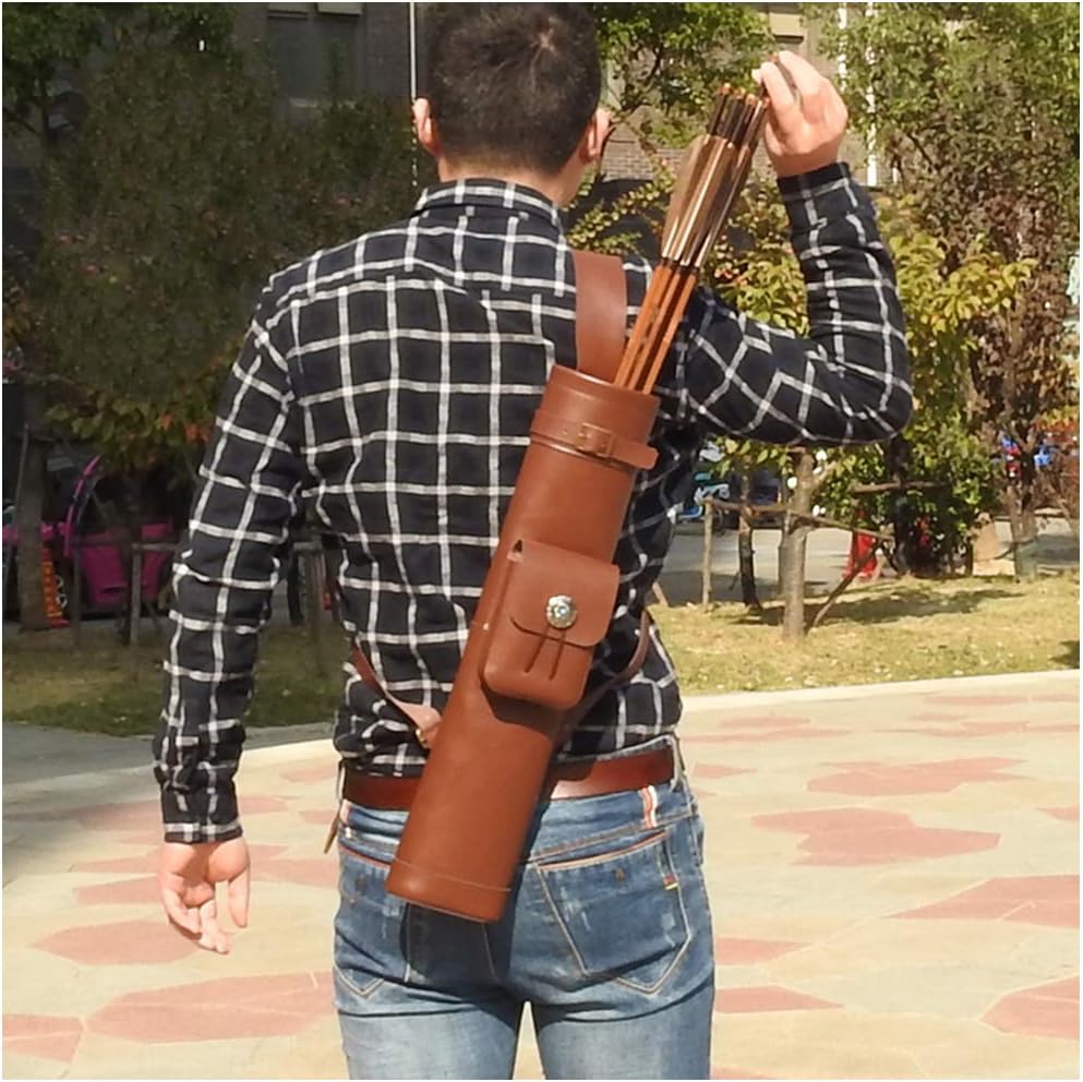 Genuine Leather Arrow Holder - Back Arrow Quiver - Traditional High-Grade Handmade Quiver - for Hunting & Archery Sports Shooting Target Practice