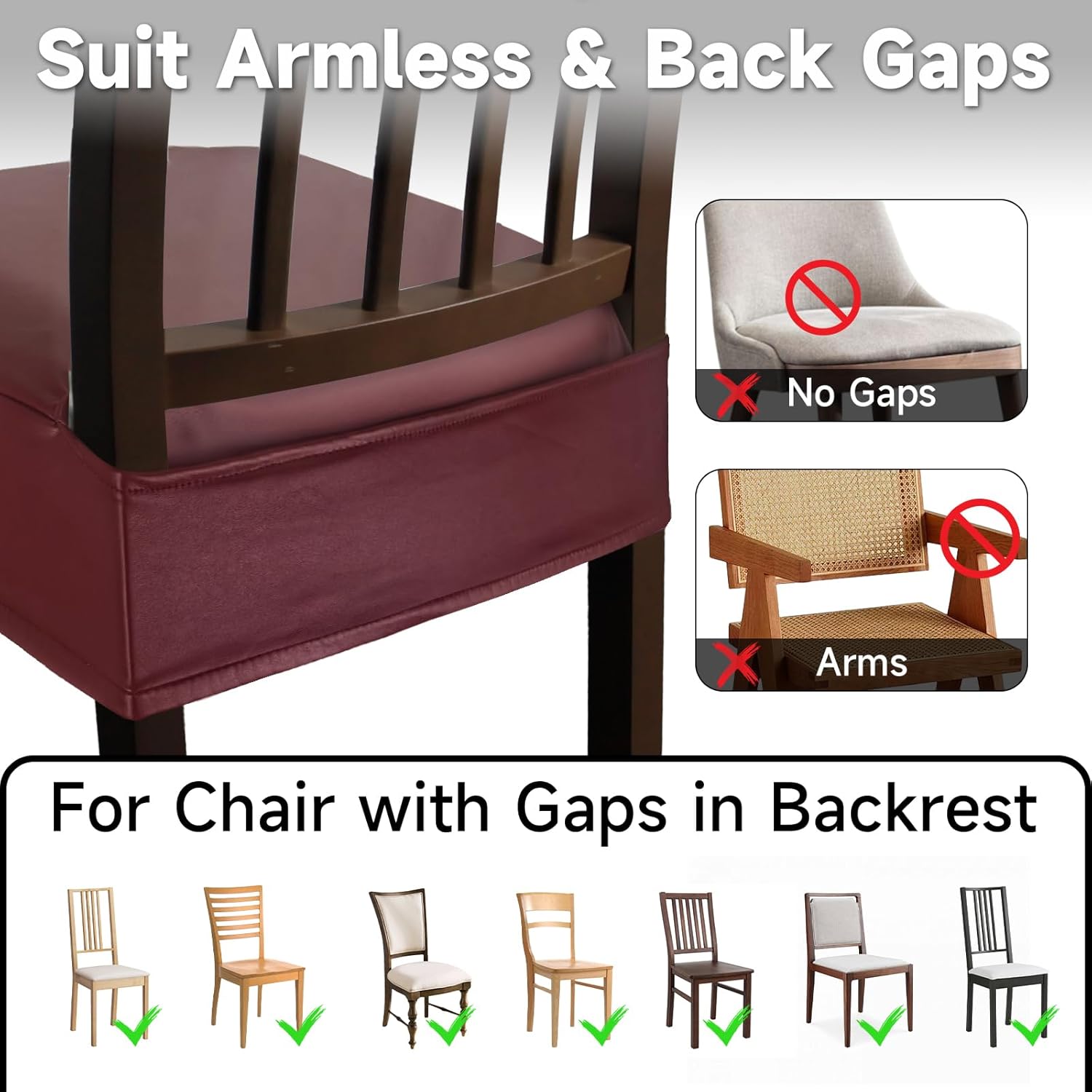 Leather Seat Covers Dining Chairs Waterproof Kitchen Chair Seat Covers set of 4, Wipeable 4-Sided Super Elastic PU Chair Covers Dining Chairs for Dining/Kitchen Room and Dust Resistant(Red, 4PCS)