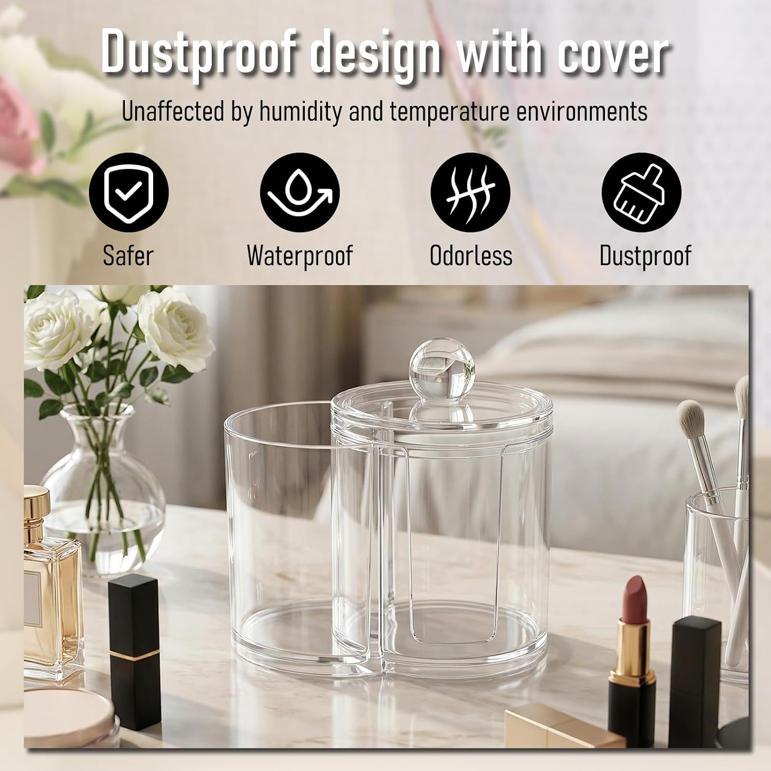 Cotton Pad Holder Clear PVC Cotton Ball Holder Makeup Pad Holders Dual Compartment Cottons Swab Dispenser Vanity Bathroom Container Organizer Case for Floss Picks, Hair Ties Sponges