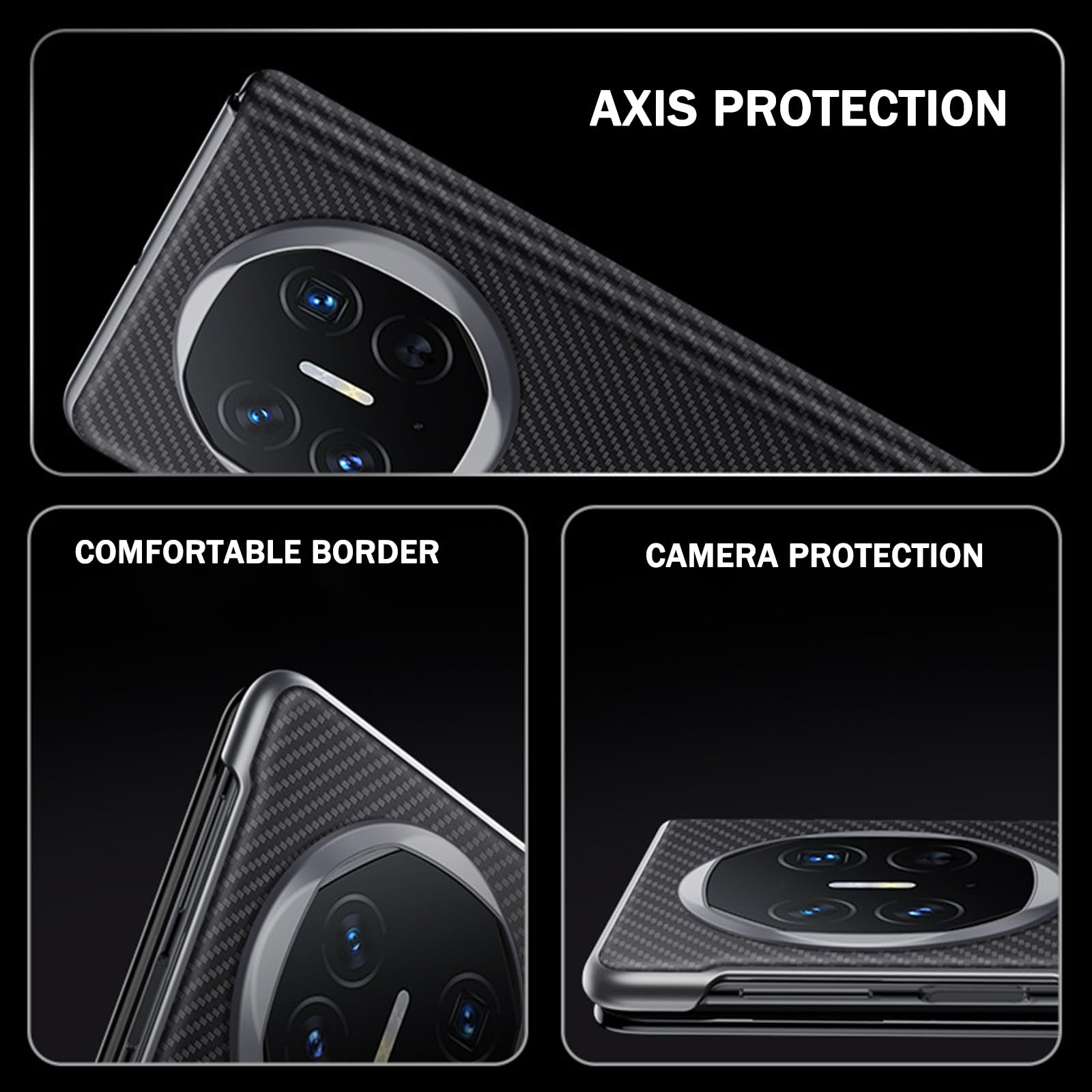 Skórzane etui do Huawei Mate X6, tekstura włókna węglowego magnetyczna osłona zawiasu z klapką, wszechstronna ochrona, smukła obudowa biznesowa, czarna, Mate X6
