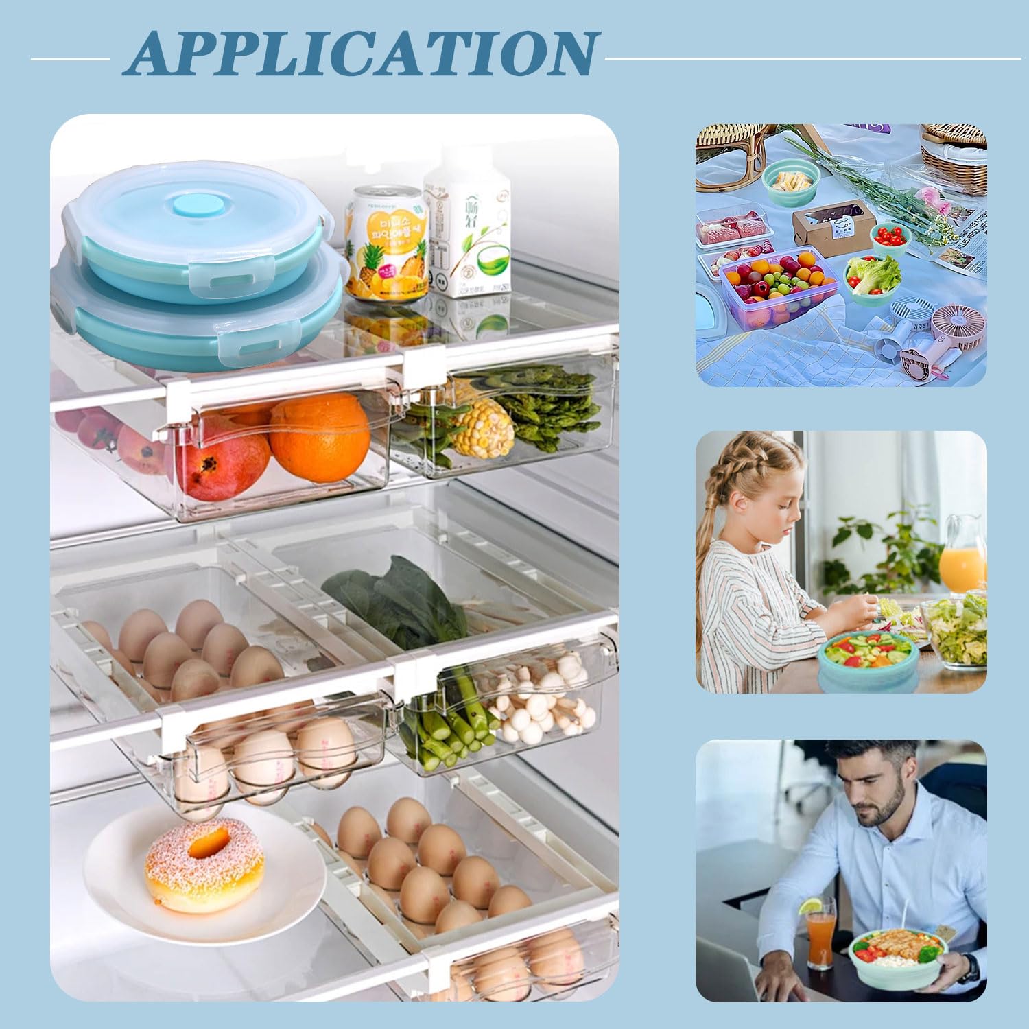 2 Pezzi Ciotola pieghevole Campeggio,Ciotola da campeggio portatile,Ciotole Pieghevoli Campeggio con Coperchio Silicone per campeggio escursionismo cucina scuola all'aperto,350 ml + 500 ml
