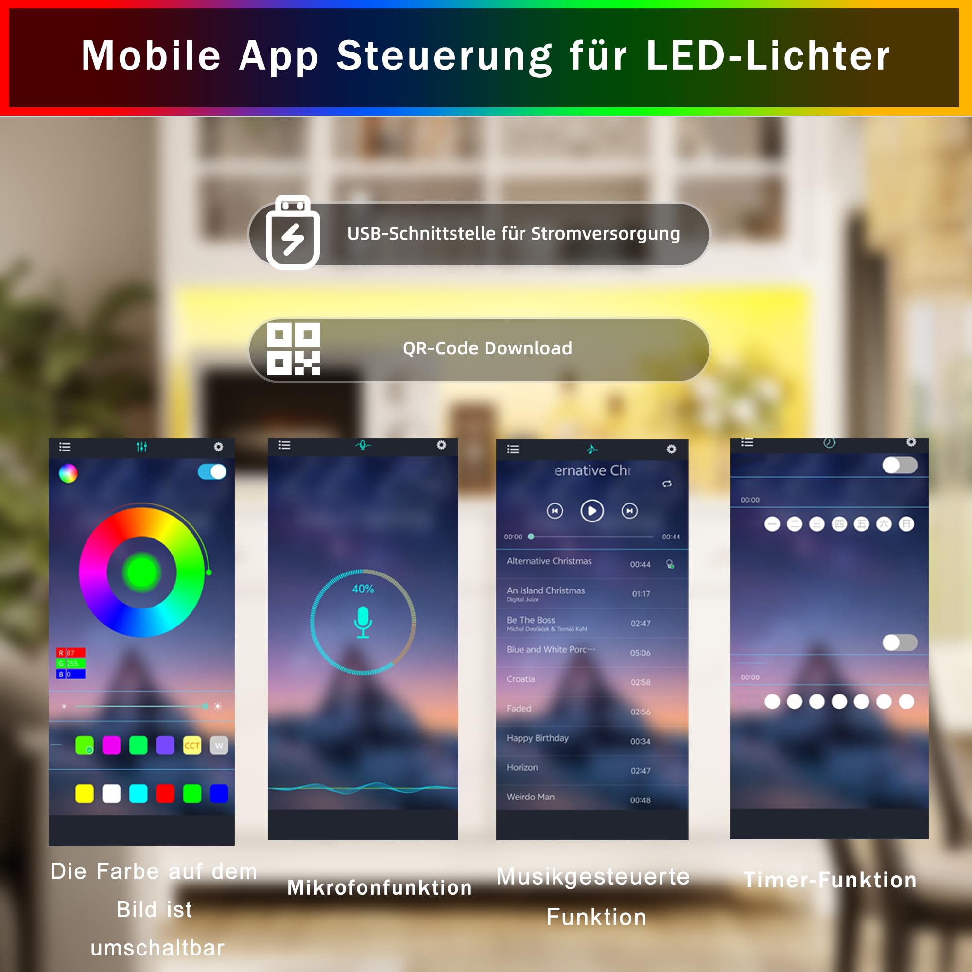 Szafa bufetowa 140 x 38,5 x 180 cm z sterowaną aplikacją RGB LED, szklane drzwi i 4 szuflady, regulowane półki, wygląd naturalnego drewna, obciążenie do 100 kg