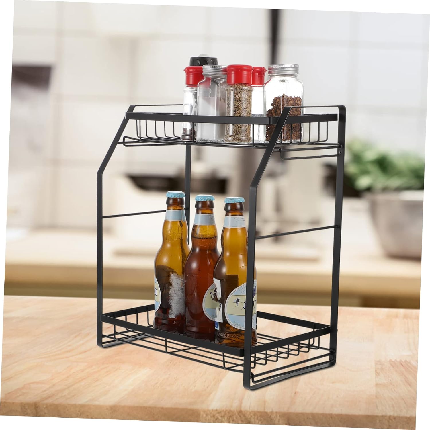 Ciieeo Multipurpose Double Layer Spice Storage Rack Organizer for Kitchen Bathroom and More for Spaces and Easy Access to Seasoning Bottles