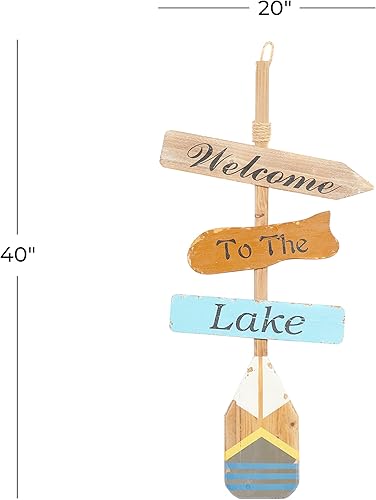 Vista 27 de Deco 79 Decoración de pared con remo de madera para el hogar, letrero de playa con detalles azules y detalle de cuerda, arte de pared de 6 x 2 x 47