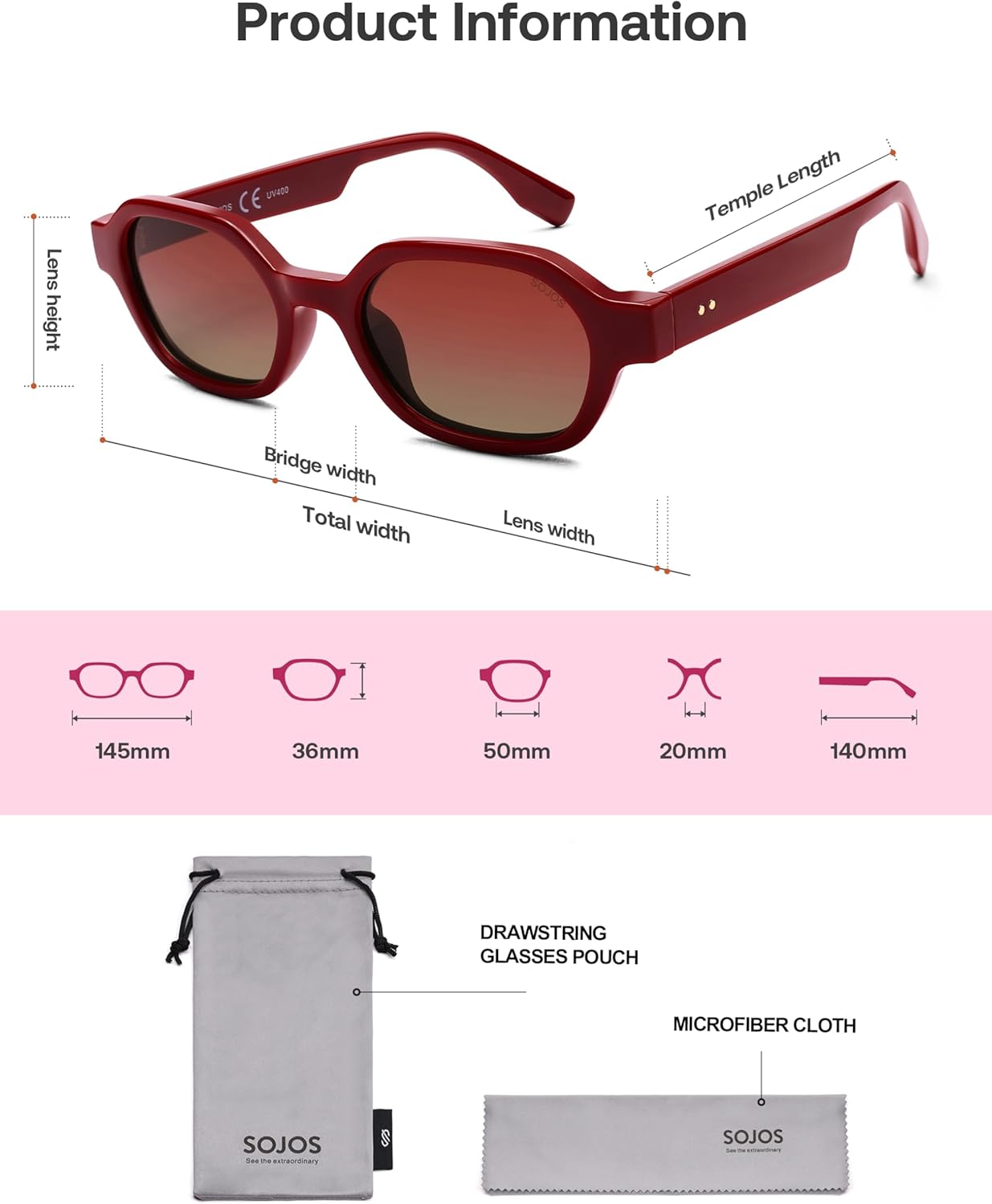 SOJOS Retro Polarized Hexagon Sunglasses for Women Men, UV400 Trendy Rectangle 70s 80s 90s Shades SJ2389 - Image 5