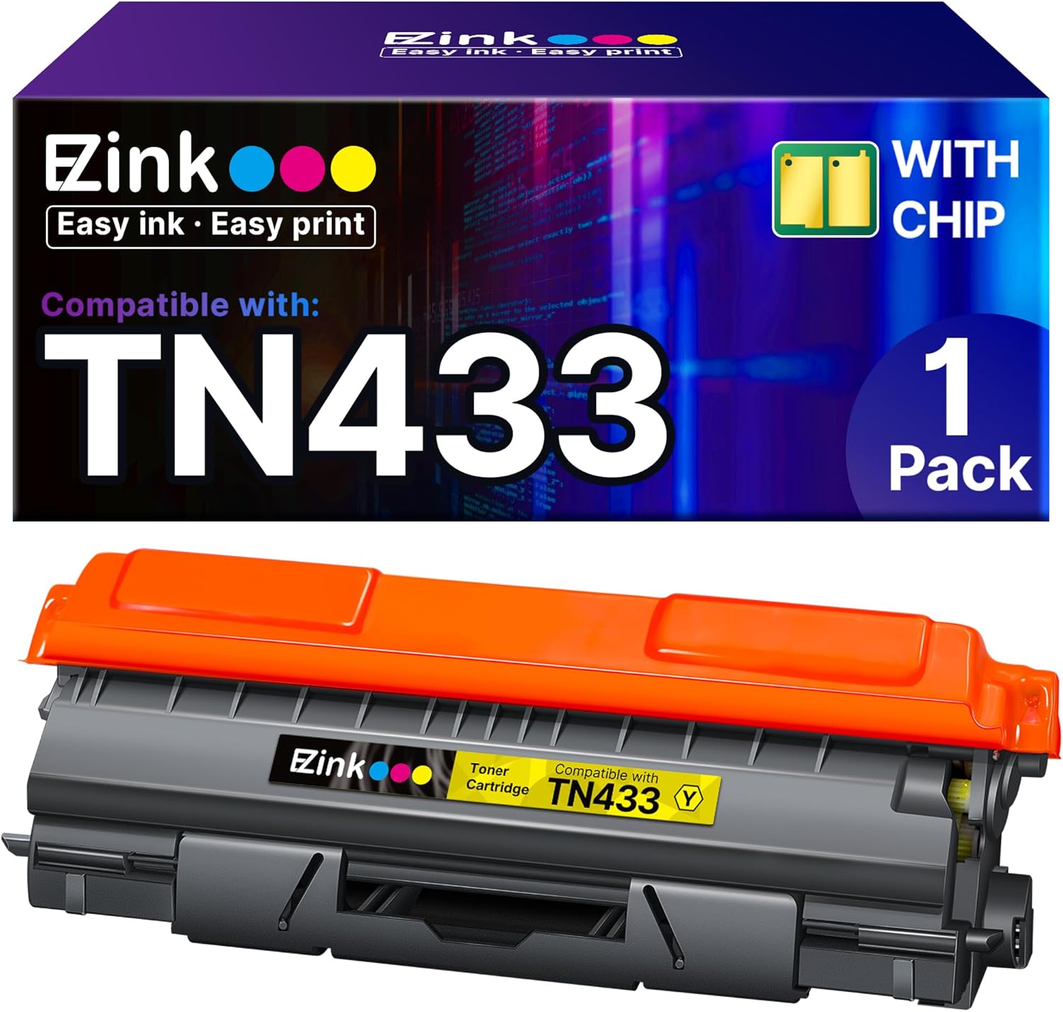 E-Z Ink Compatible Toner Cartridge Replacement for Brother TN-433 TN433 TN433bk TN431 Compatible with HL-L8260CDW HL-L8360CDW MFC-L8610CDW MFC-L8900CDW (1 Yellow, 1 Pack)
