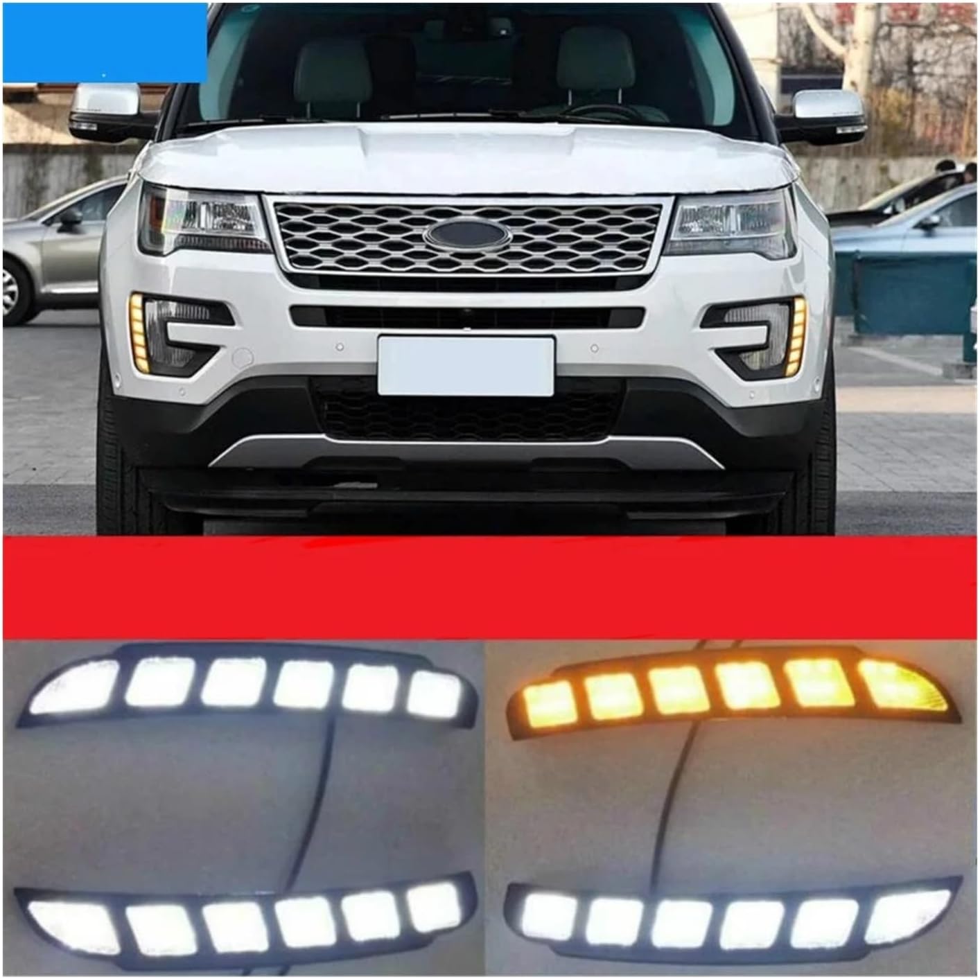 2pcs Car Led DRL Daytime Running Light Turn Drl Front Bumper Driving Fog Lamp Blink Flashing Dayligh Compatible for Ford Explorer 2016-2018(Only White)