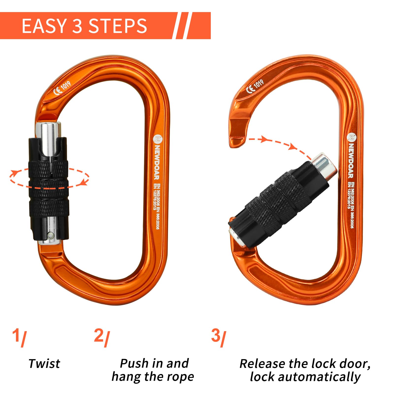 NewDoar 25KN CE & UIAA Certificato Arrampicata Moschettone Professionale, O-Shape Heavy Duty Moschettone per Rappelling