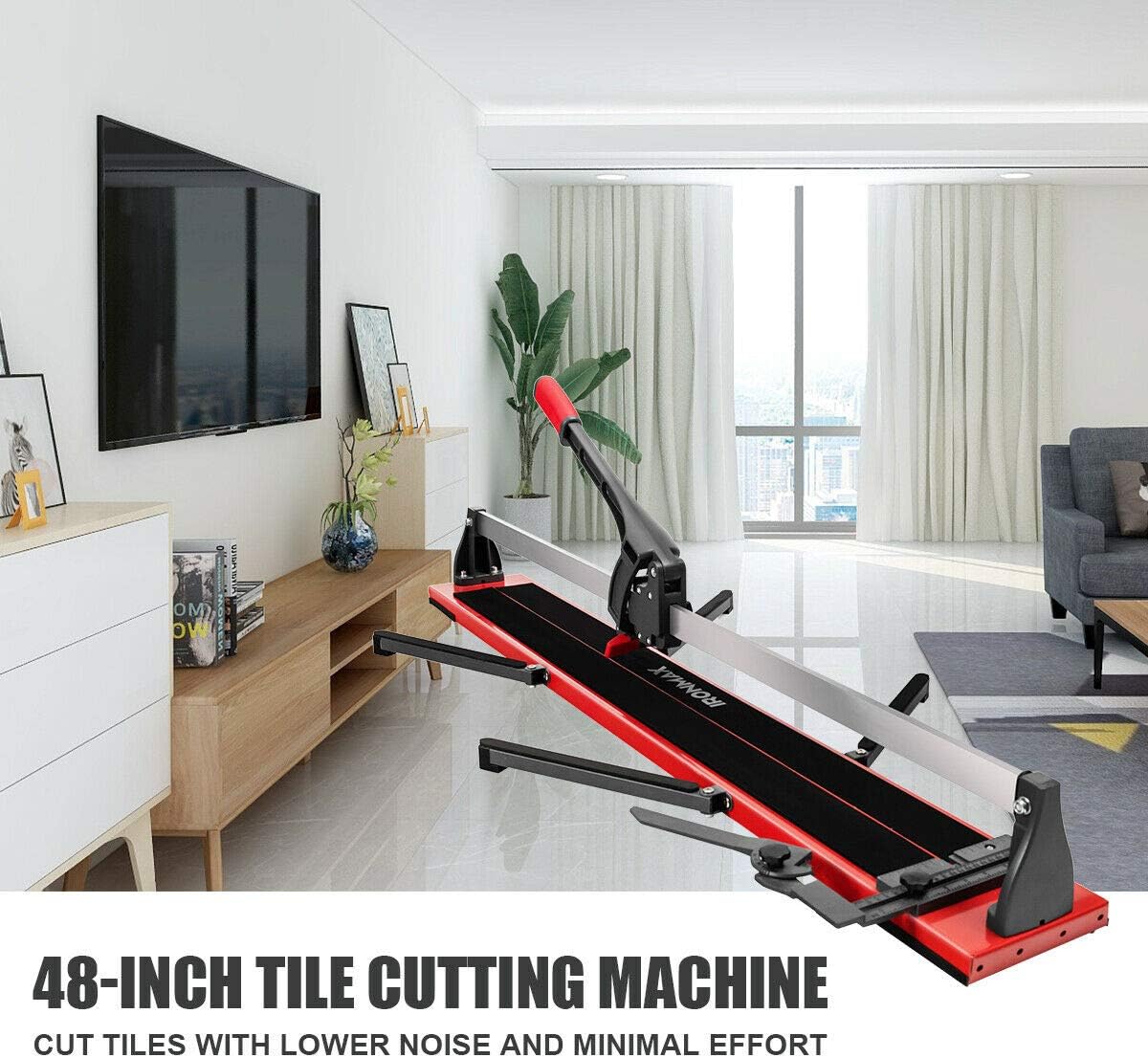 Goplus Tile Cutter 48 Inch, Manual Ceramic Tile Cutter with Tungsten Carbide Cutting Wheel, Anti-Skid Feet, Removable Scale and 4 Adjustable Brackets, Professional Porcelain Floor Tile Cutter Tool