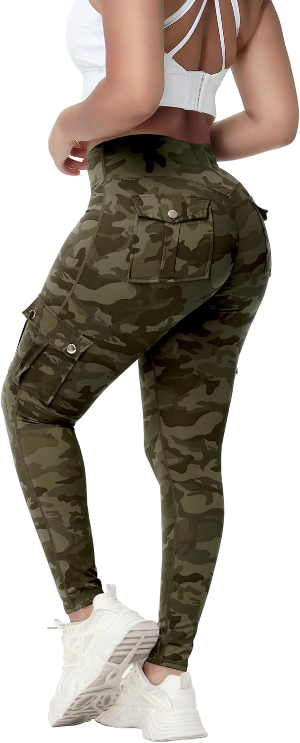 Madrirdma Butt Lifting Leggings for Women Cargo Leggings with Pockets High Waist Tummy Control Yoga Pants