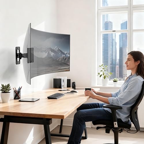 Miniatura 7 de Soporte de pared para monitor para pantallas ultraanchas de 17 a 49 pulgadas, brazo de monitor resistente de hasta 44 libras con giro, inclinación y