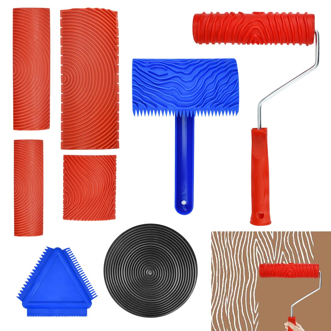 8 Pcs Outil de Grain de Bois en Caoutchoucpeigne en Caoutchouc Décor Faux Bois Grain à Effet Bois Rouleau Peinture Effet Bois Rouleau Imitation Bois Rouleau Effet Bois Peigne Faux Bois