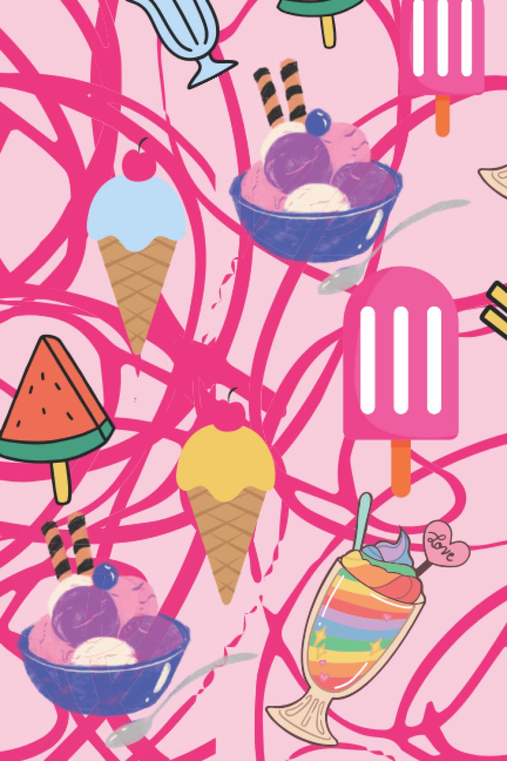Ice Cream Swirl Notebook: 75 pages Paperback Great for Journaling, Stress Relief, Students, Doodling. College-Ruled paper