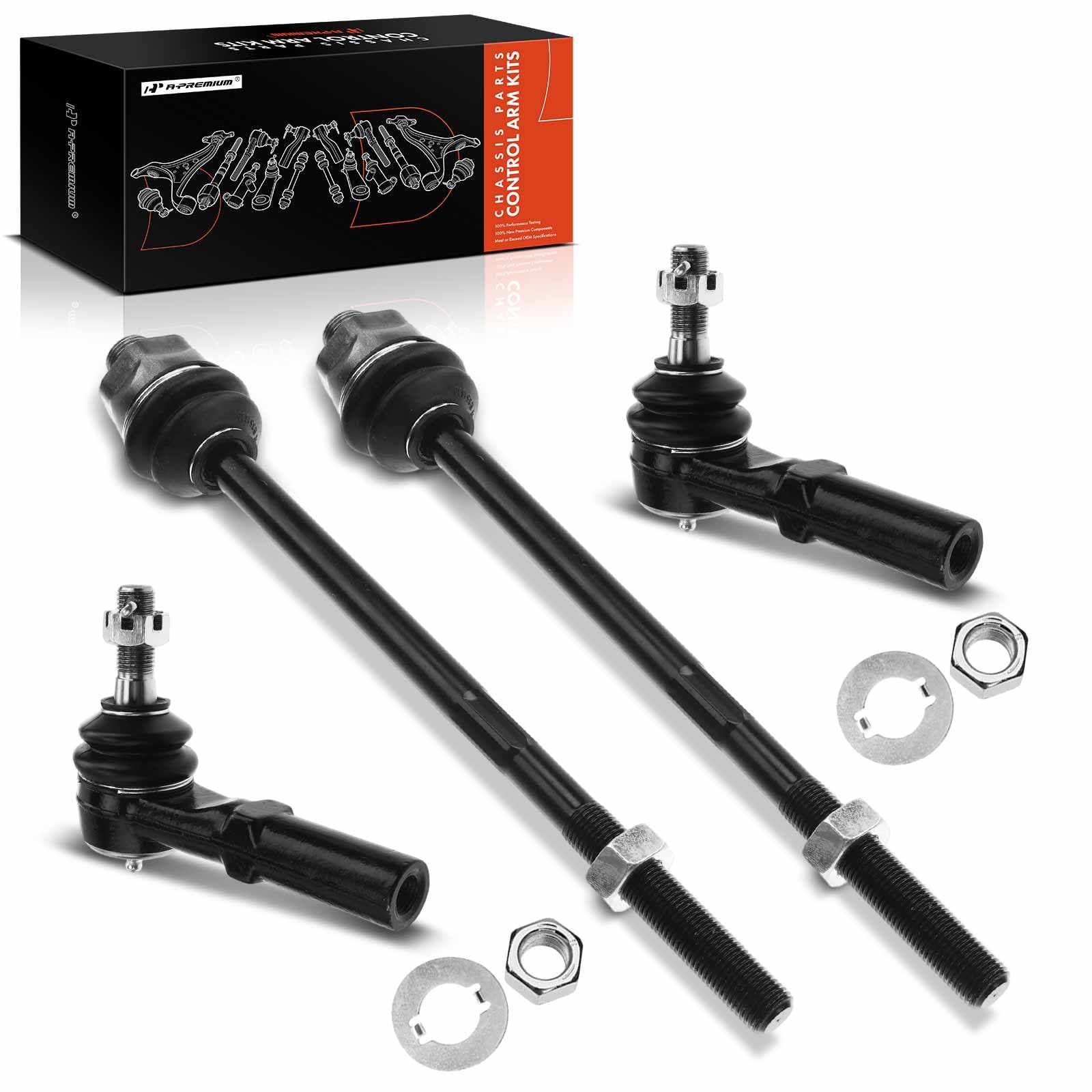 A-Premium 4Pcs Front Outer & Inner Tie Rod End Kits, Compatible with Chevrolet & GMC & Hummer - 2001-2019 - Silverado 1500/2500/3500 Suburban 2500 Avalanche & Sierra 1500/2500/3500 Yukon XL 2500 & H2