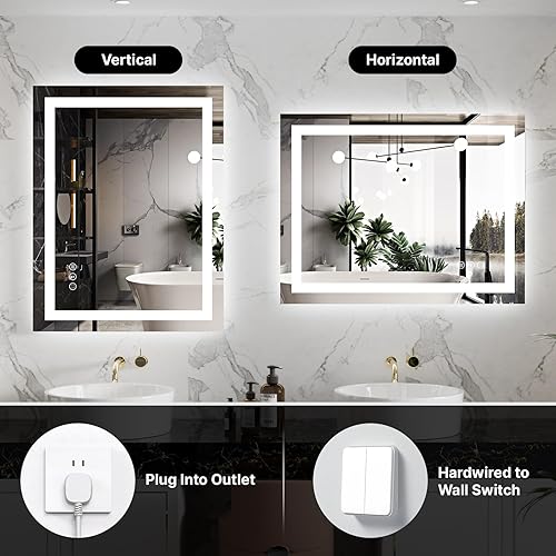 Miniatura 6 de Espejo de baño LED de 24 x 32 pulgadas con luces, antiniebla, regulable, retroiluminado y con iluminación frontal para pared, espejo de baño