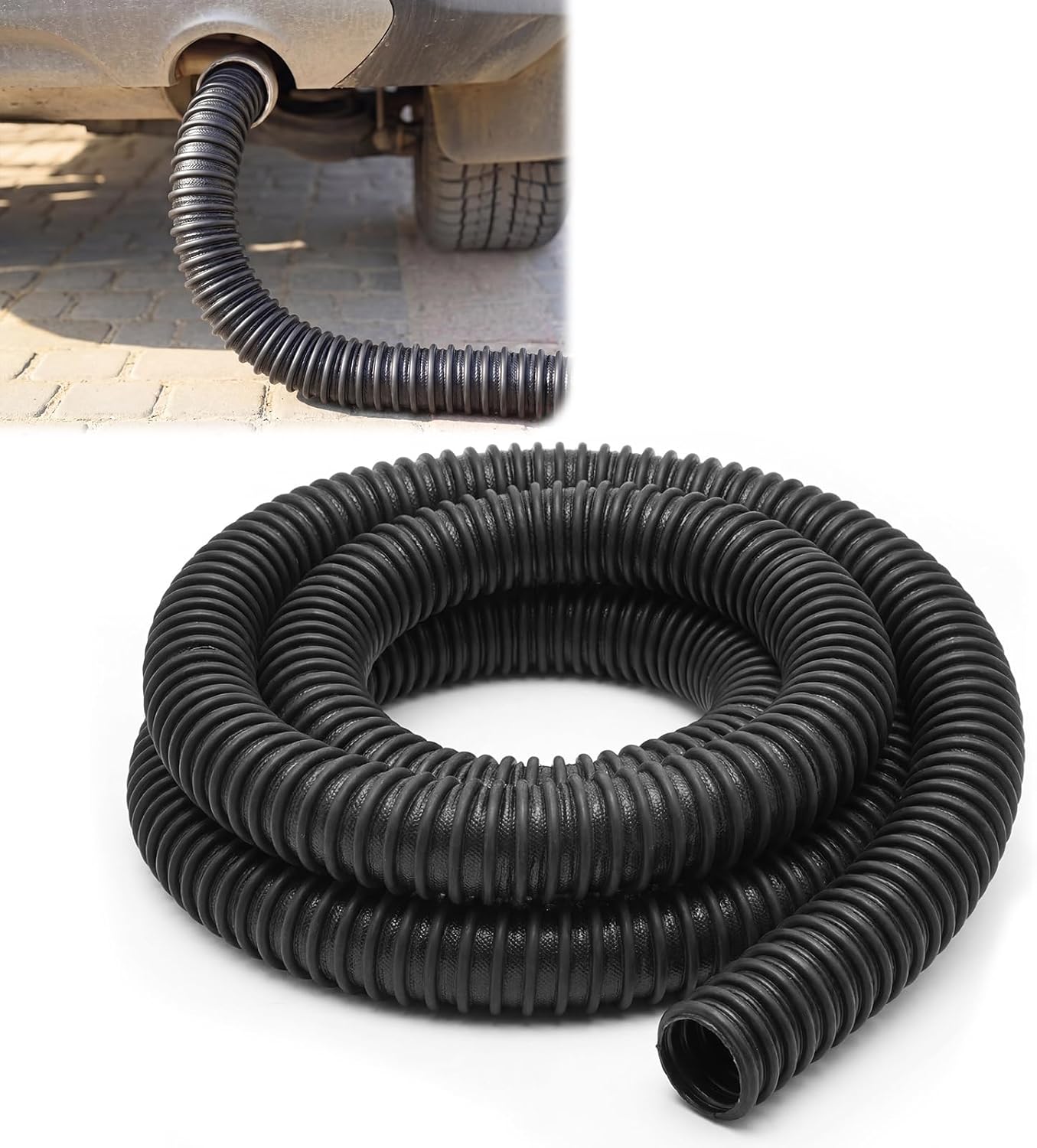 2.5" ID x 11' Length Car Exhaust Hose for Garage Heavy Duty EPDM Rubber Pipe for Automotive Exhaust Vent, 600°F Heat Resistant Spliceable, for Home Garage, Auto Shop, and More
