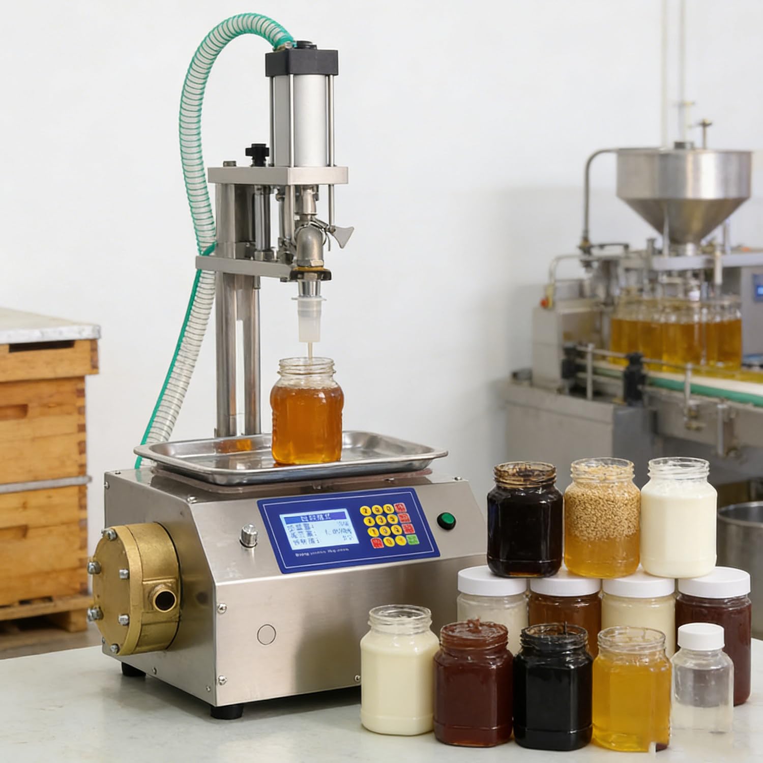 SENJINGHUA Honey Bottle Filling Machine,Automatic Quantitative Viscous Bottling Equipment Filling Machine,7L/min Quick Fill Honey Filler, Anti‑Drip Nozzle for Shampoo Syrup Edible Oil BrassGearPump