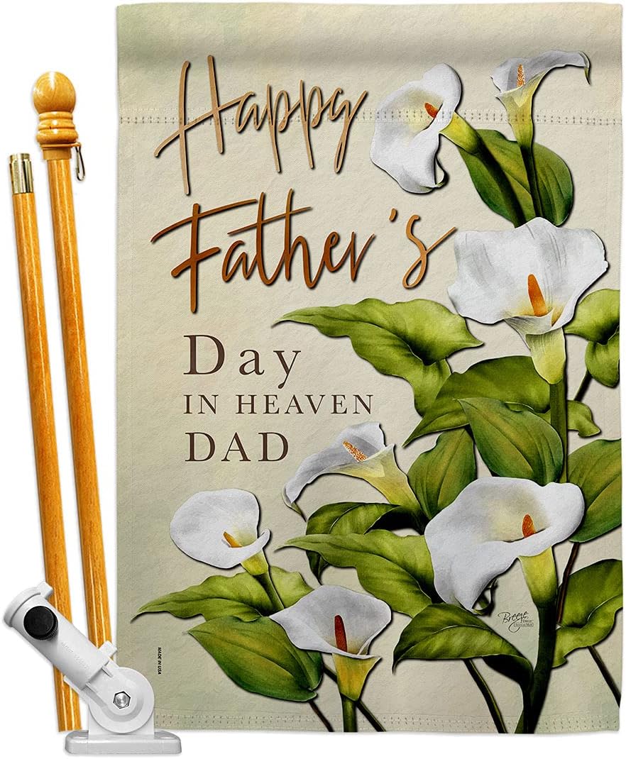 Fathers Day In Heaven House Flag Dowel Set Family Father Dad Daddy Papa Grandpa Best Parent Sibling Relatives Grandparent Small Decorative Gift Yard Banner Made USA 28 X 40