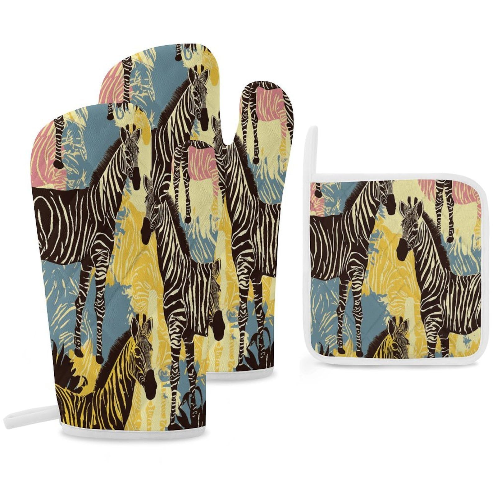 Fekiloot Style Giraffe And Zebra Oven Mitts Funny Heat Resistant,Oven Glove With Hanging Loop,Resistant Hot Pads For Kitchen Baking Grilling Cooking