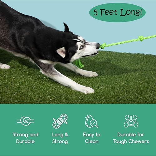 Miniatura 4 de Tumbo Juguete de cuerda resistente para perros  (verde, de 5 pies de largo, fuerte y duradero, cuerda de tirar con asa) juguete para perros TUG of
