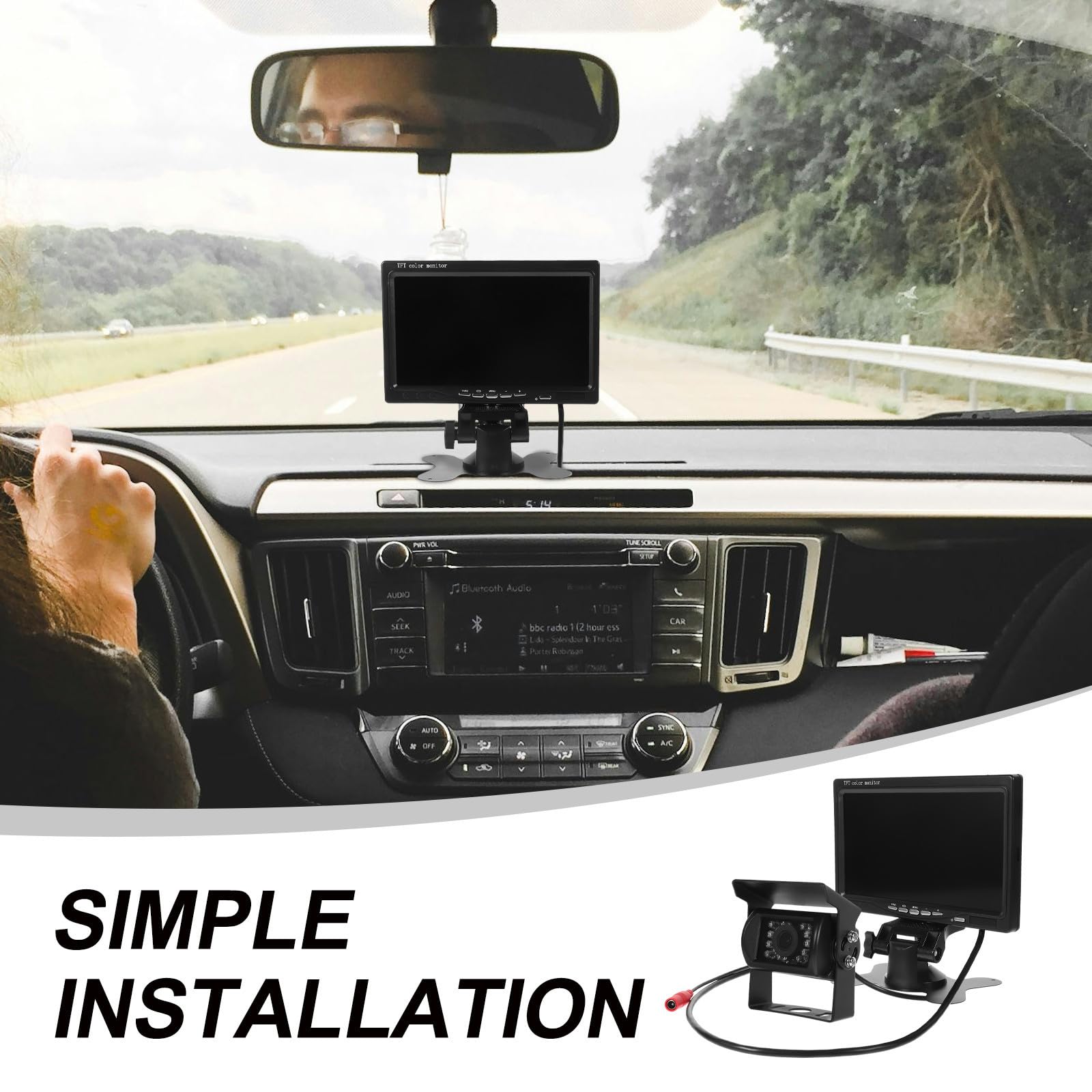 Cámara de Marcha Atrás para Coche Pantalla, Plástico Negro