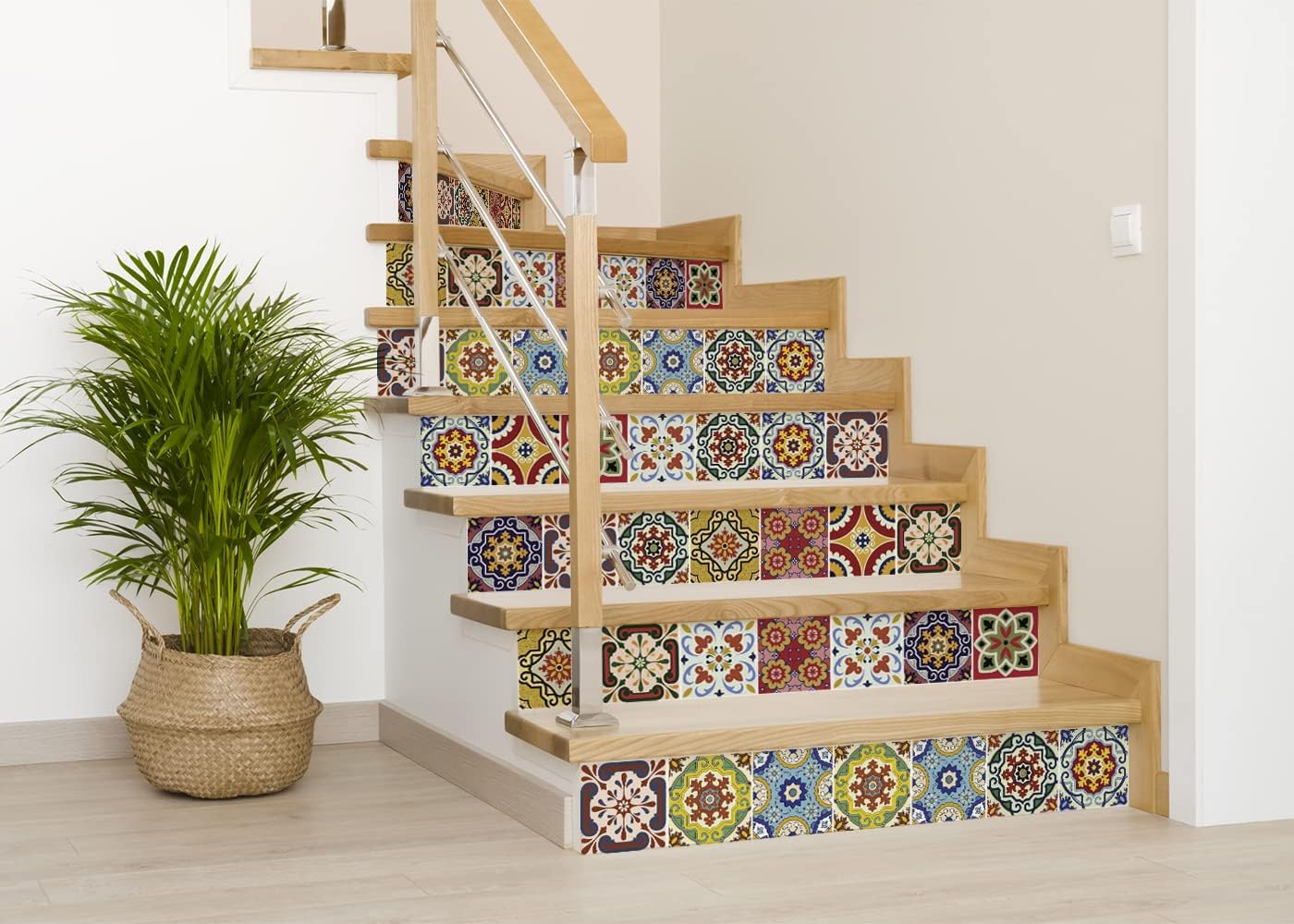 Mexican Mi Alma Tile Stickers 24pc Kitchen Backsplash Bathroom Vinyl Waterproof Peel and Stick Colored Collocation Bright Colors Modern Wall Decals Easily Removed (Happy Mexican, 4x4 inch)