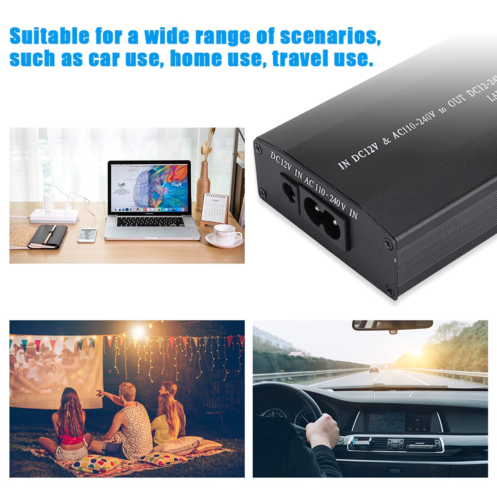 ASHATA Caricatore Universale per Laptop da 120W Adattatore CA,Portatile Alimentatore Caricatore,Alimentatore AC Sostitutivo Portatile con Spina di Ricarica per Auto(EU)