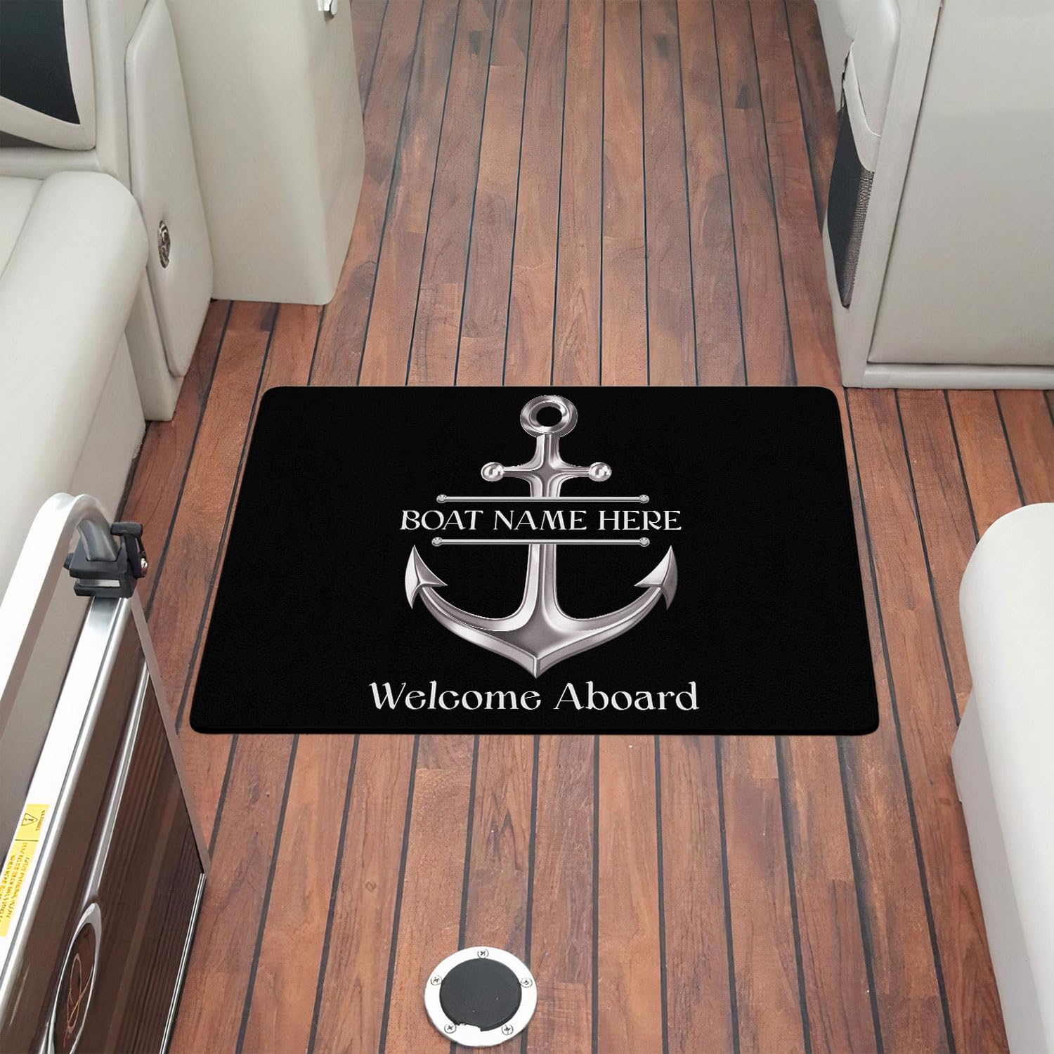 Personalized Welcome Aboard Boat Mat - Custom Name Anchor Door Mat, Customized Ship Mat, Non-Slip Entrance Floor Rug, Nautical Outdoor Lake House Rug, Nautical Yacht Gift, Nautical Mat for Boat Owners