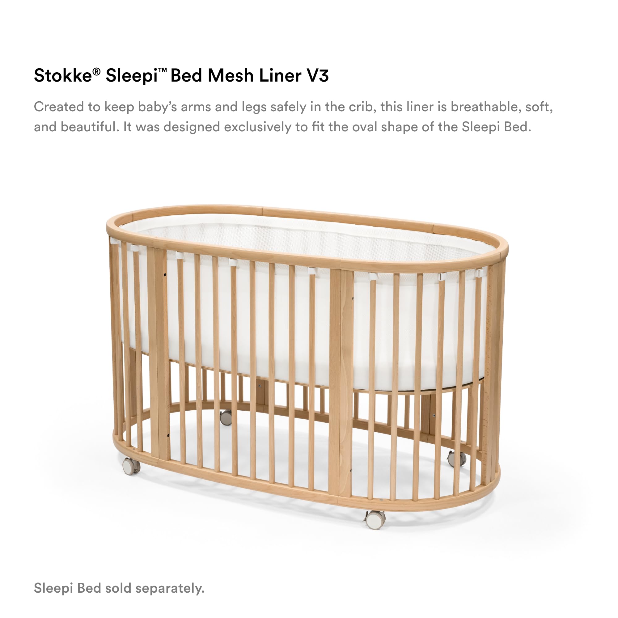 Stokke Sleepi Mesh Liner V3, White | Breathable 3D Mesh for Safe Sleep - Designed for The Oval Sleepi Bed