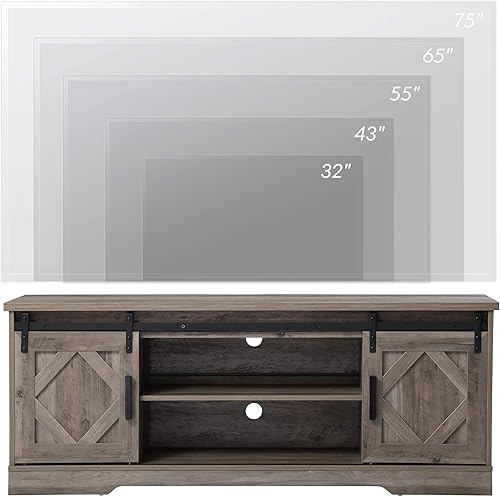 Miniatura 11 de WAMPAT Moderno soporte de TV de granja para televisores de hasta 65 pulgadas con puerta corrediza de granero, centro de entretenimiento de madera
