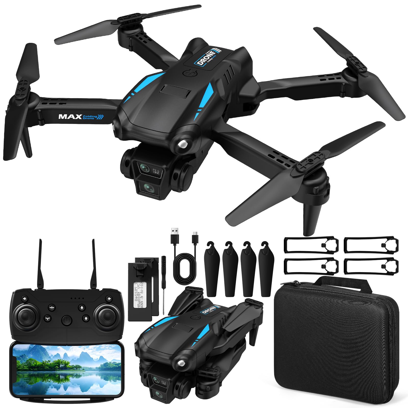 Dron Con Cámara 4K HD, Dron Plegable Para Niños, Giro 3D, Despegue/Aterrizaje De Un Botón, Modo Sin Cabeza, Mantenimiento De Altura, Regalo Ideal Para Niños O Principiantes, 2 Baterías