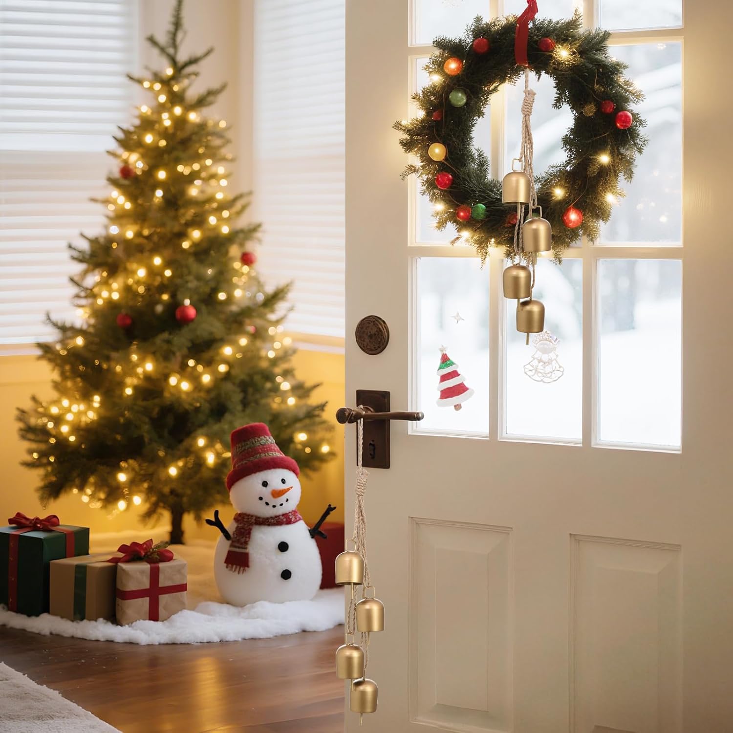 2 Pack Christmas Gold Bells Set: Vintage Hanging Bells Decorations with Jute Rope - Metal Bell Chimes for Home, Garden, Christmas Tree, Wedding & Party, Radiant Bright Gold - Image 8