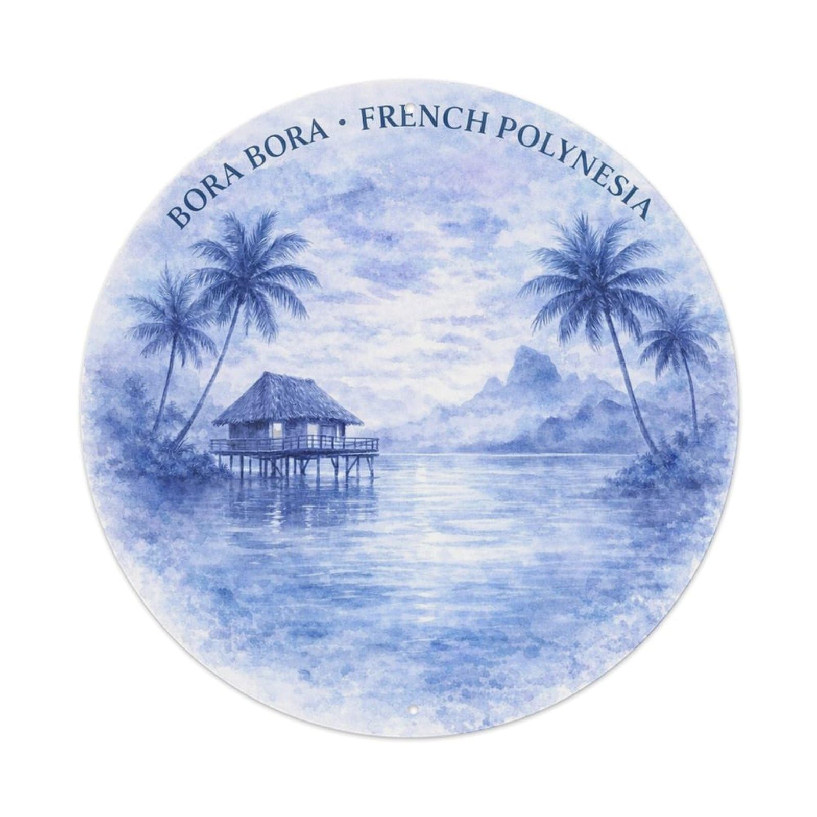 Olyhtr 8X8inch Classic Style Overwater Bungalow Borabora Dawn Lagoon Travel Metal Tin Sign