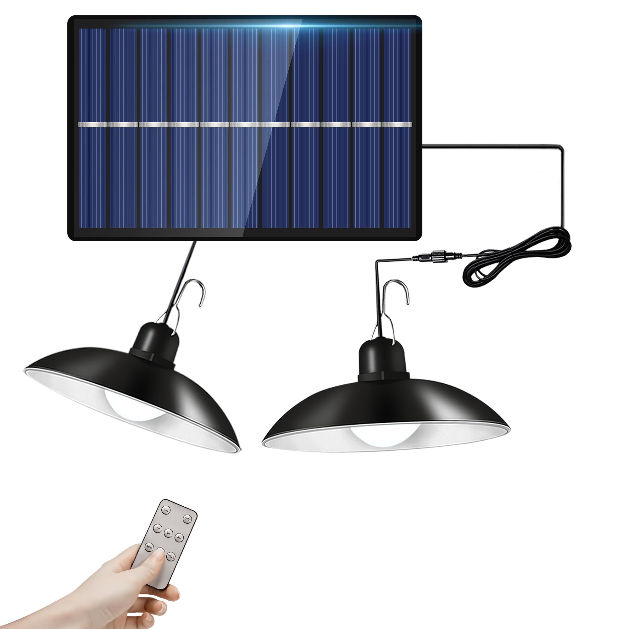 Waiybbit Solar Shed Light 30LED Pendant Light IP65 Waterproof Dimmable Solar Shed Lights Indoor Outdoor with 9.84FT Cord, Remote, for Garden Courtyard Barn Balcony Corridor Gazebo