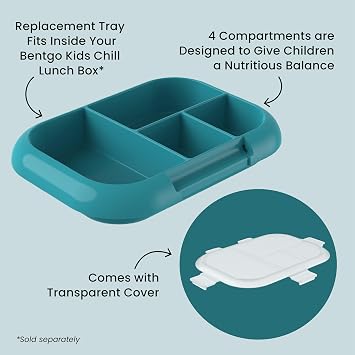 Bentgo Replacement Tray Chill Kids Lunch Box - Reusable 4-Compartment Bento Box for Easy Meal Prep; 3.3 Cup Capacity; BPA-Free; Transparent Cover; For Ages 3+ (Confetti Edition - Truly Teal)