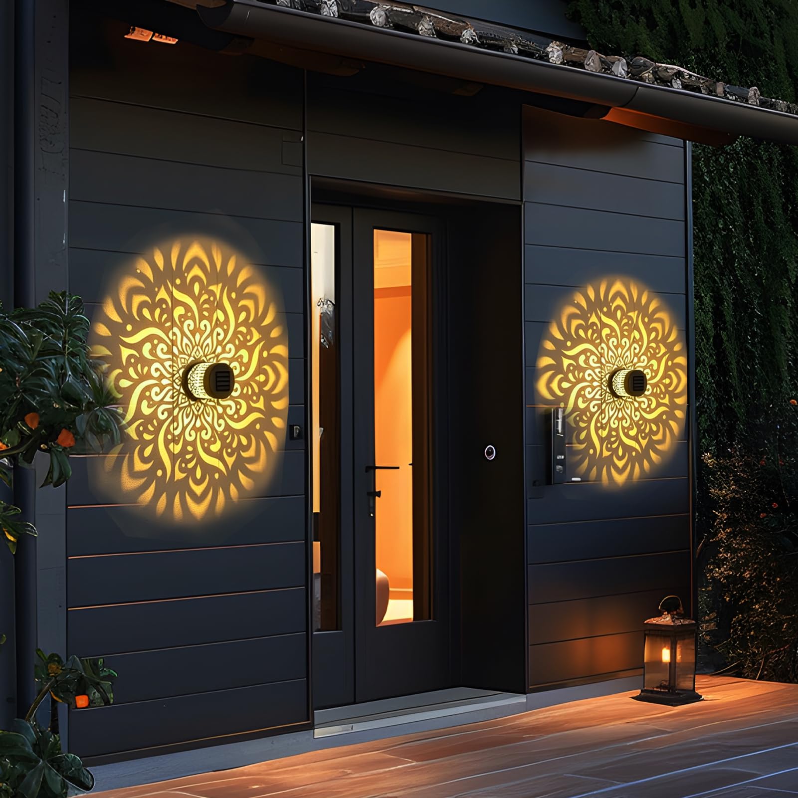 Farolillos Solares Exterior, Mandala Metal Impermeables Luces Solares LED Exterior Jardin Lamparas Solares para Terraza Pared Mesa Colgantes Farola Decoracion (2 piezas)