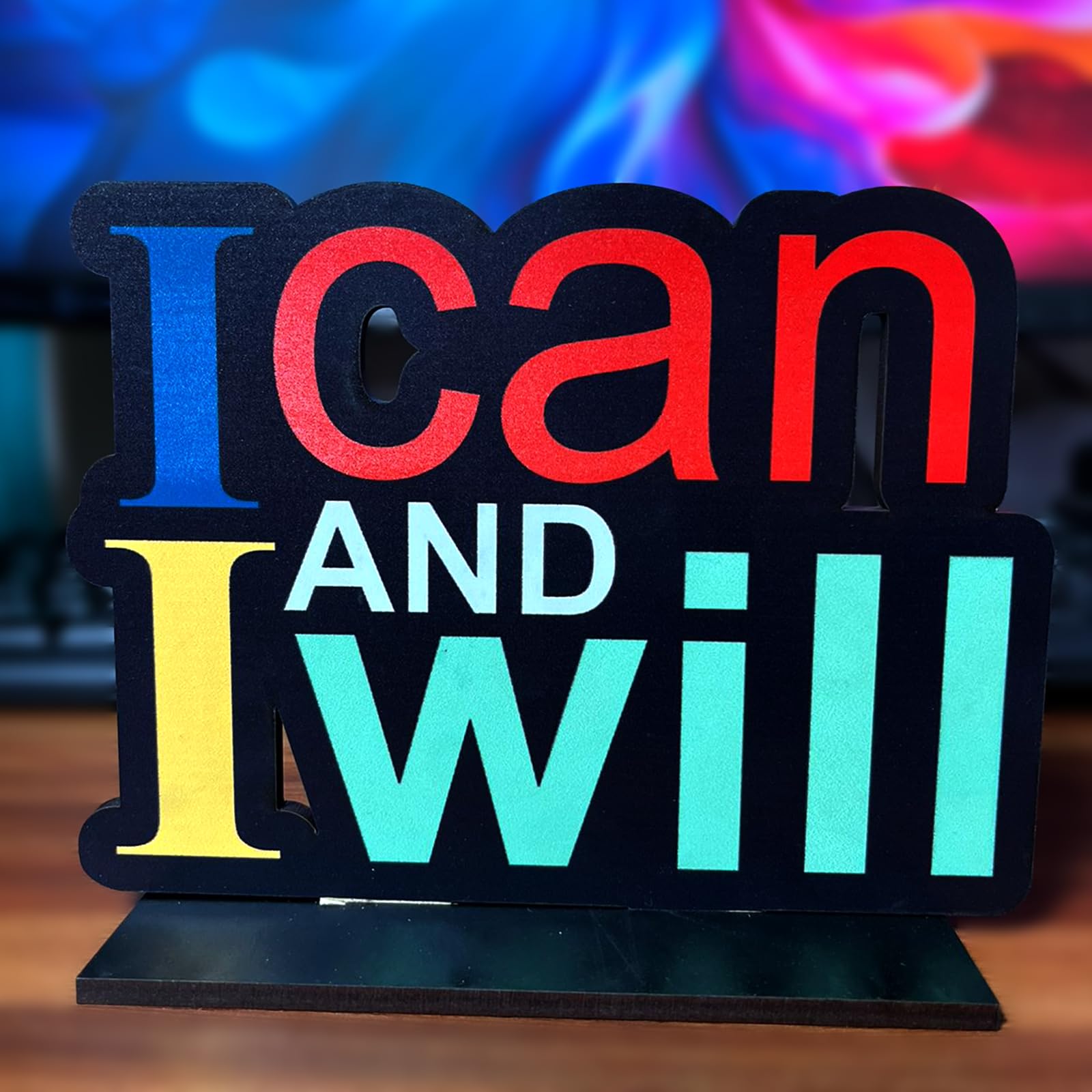 CVANU Wooden Positive Quote I Can and I Will Idols & Figurine Table Decor Item| Modern Art Showpiece for Office Desk| Study| Book Shelf| Home Decoration and Gift (5.3inchX7inch)_S94