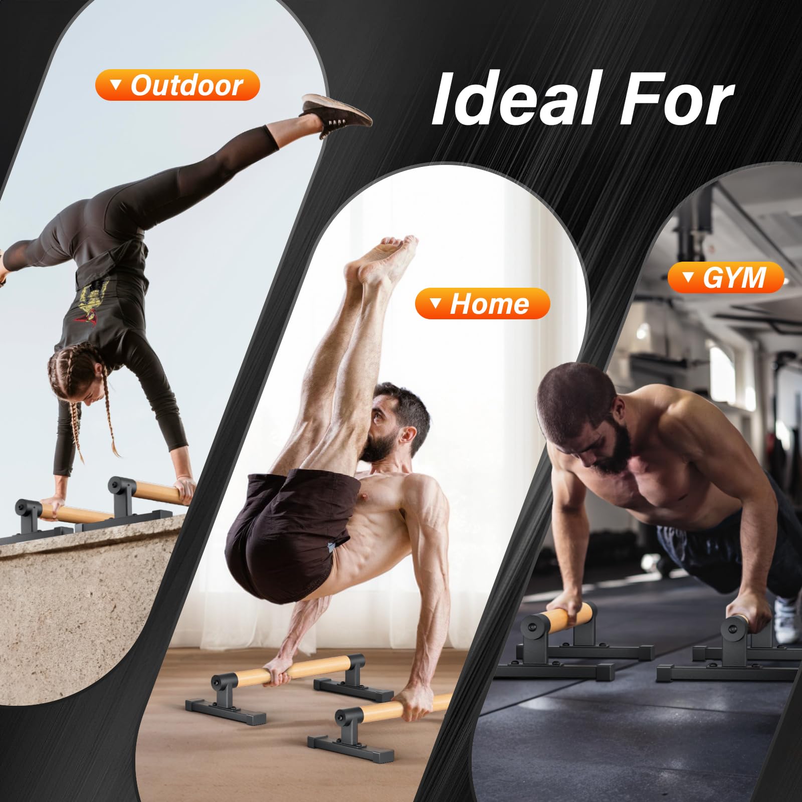 Parallettes avec Poignées Hybrides en Bois, Barres de Parallettes pour Débutants à Avancés, Barres de Fitness Solides pour Pompes, Dips et Stabilité du Core, Équipement Portable pour Salle de Sport