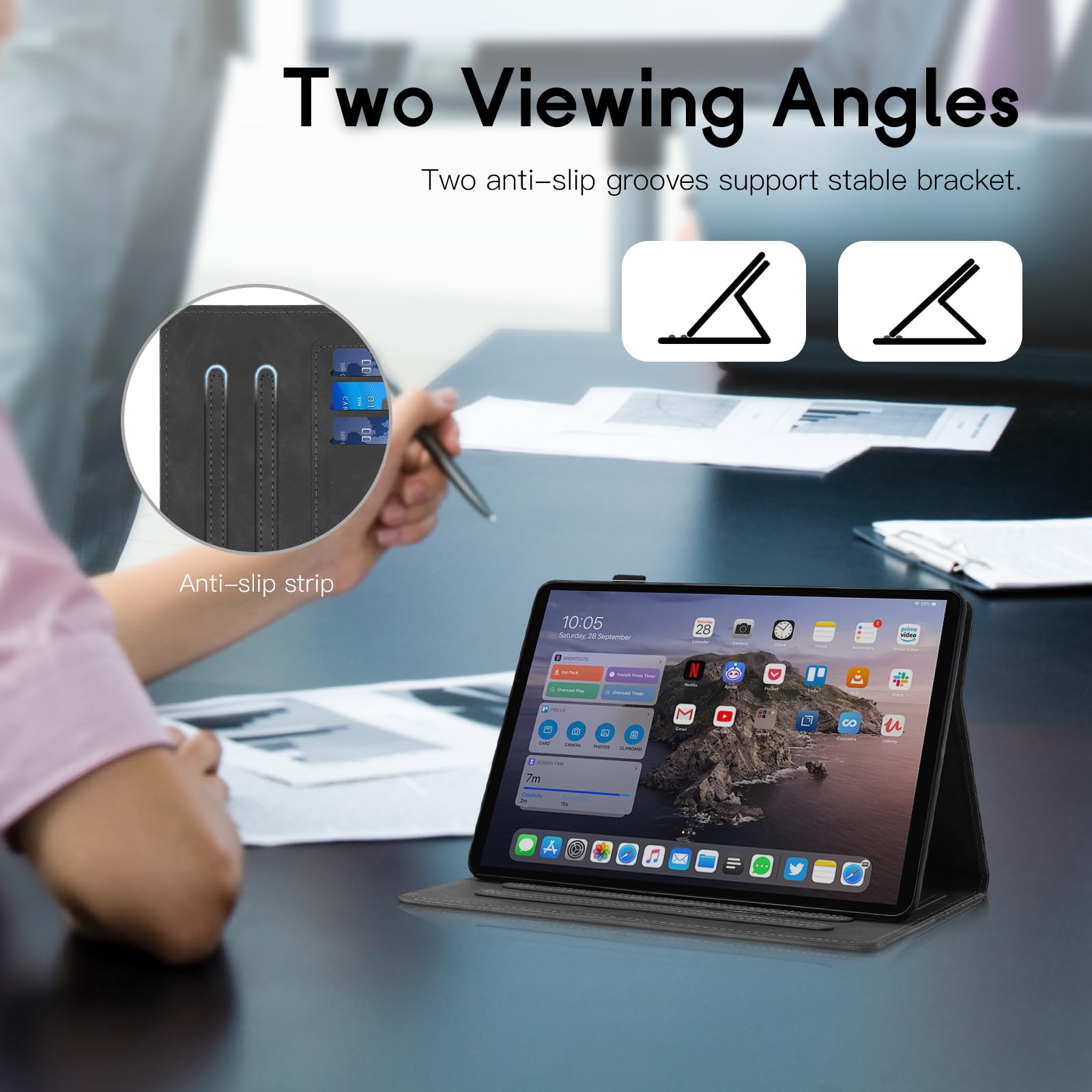 CASAFUNY Etui na iPad Pro 12,9 / 5/ 4/ 3. generacji, wielokątne folio, etui ochronne z funkcją automatycznego wygaszenia/wybudzenia do iPada Pro 12,9 2022/2021/2020/2018, czarne