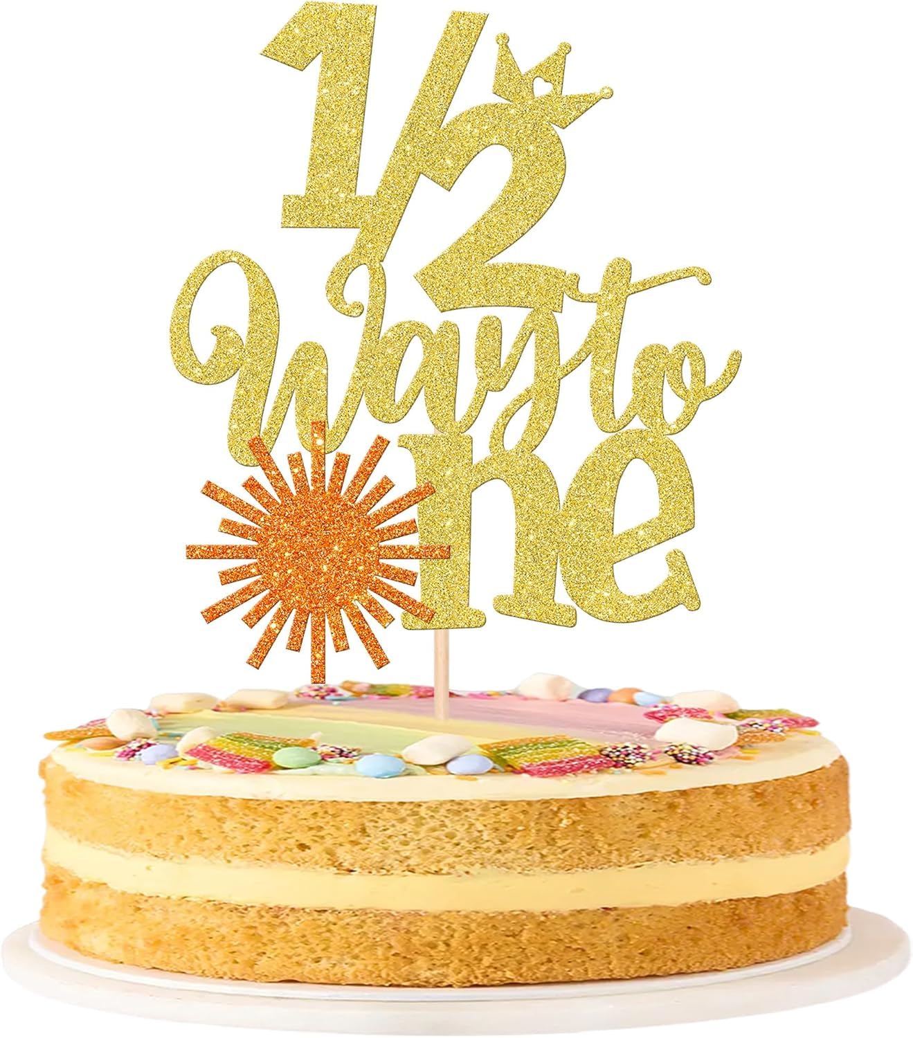 1 Stück Sonne 1/2 Half Way to One Cake Topper Glitzer Sonnenschein 1/2 Geburtstag Tortendeko 6 Monate Kuchen Deko für Sonne Thema Baby Dusche Kinder Hälfte Geburtstag Party Kuchen Dekoration Gold