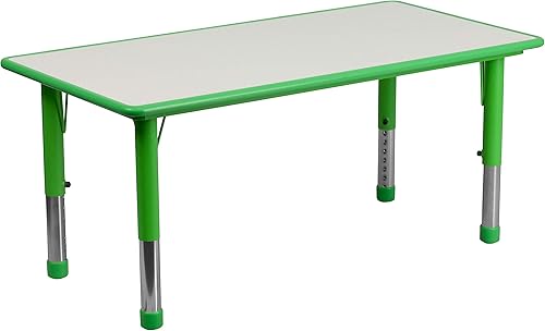 Flash Furniture Wren - Mesa rectangular de plástico verde de 23.625 pulgadas de ancho x 47.25 pulgadas de largo, con parte superior gris