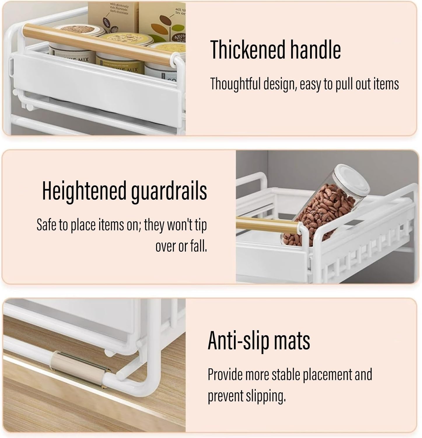 Heavy-Duty Carbon Steel Under Sink Organizer Rack for Kitchen Cabinet, Pull-Out Storage Solution, Pantry Storage, Black (23 x 40 x 39 cm)