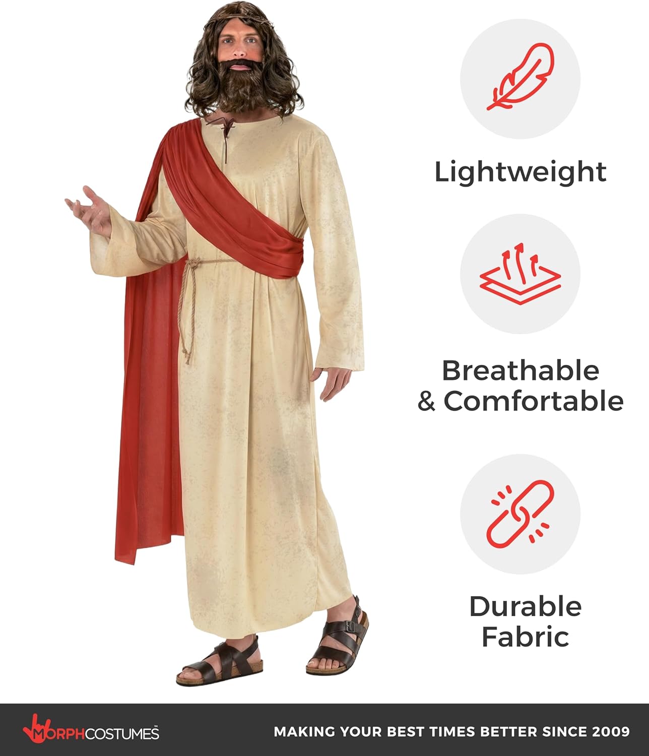 Morph Ancient Prophet Costume for Men - Biblical Robe & Sash with Wig and Beard Included