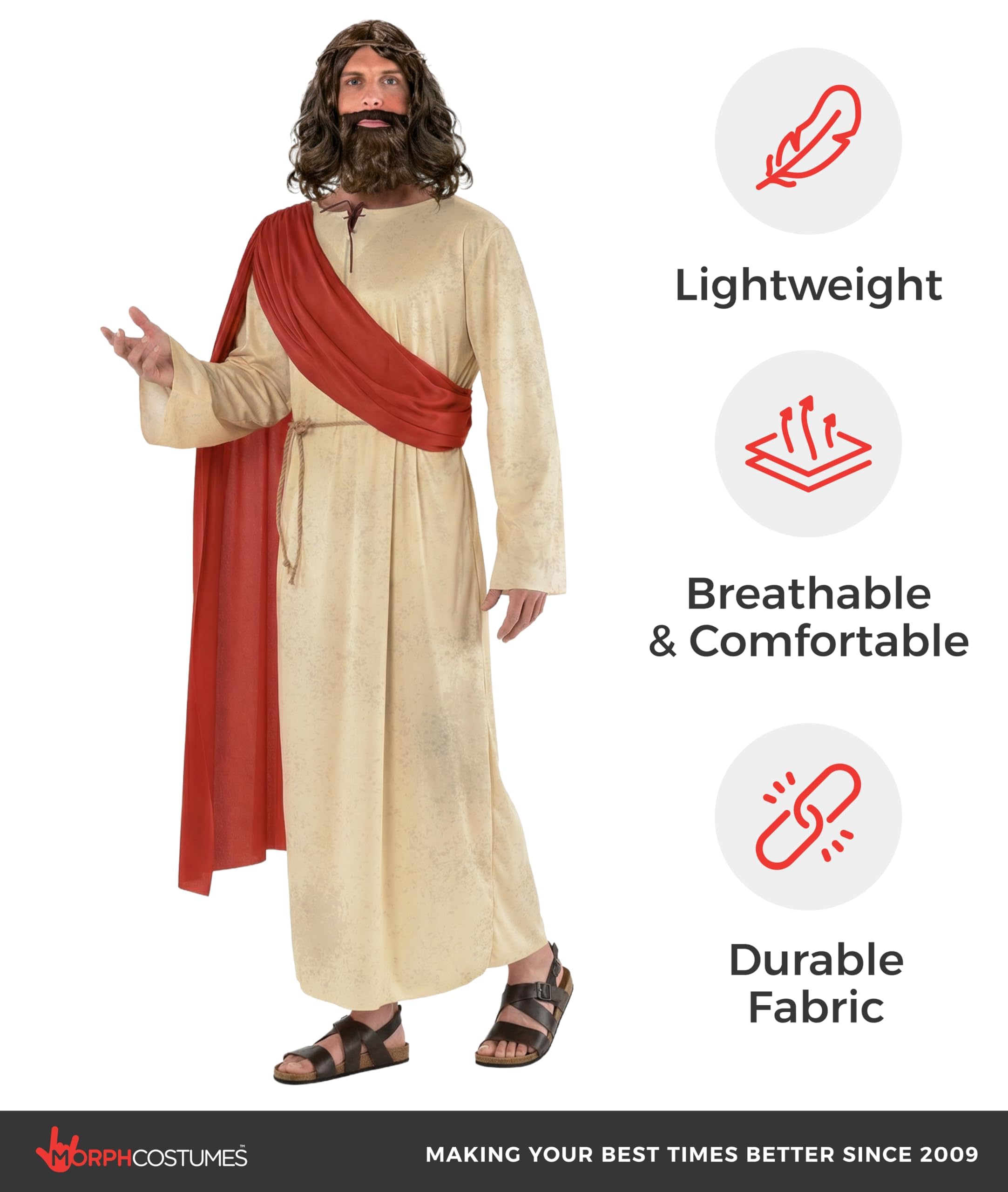 Morph Costume Gesù Cristo Uomo - Vestito Messia con Parrucca e Barba per Adulti, Abito Carnevale per Costumi Halloween Adulti e Feste a Tema