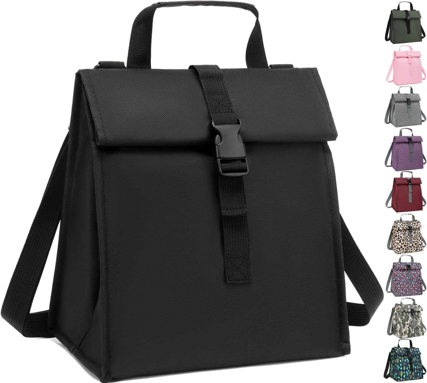 MARINE PEARL Insulated Lunch Bag with Roll-Top Closure, Adjustable Shoulder Strap, Black, Multiple Colours Available (SQ)