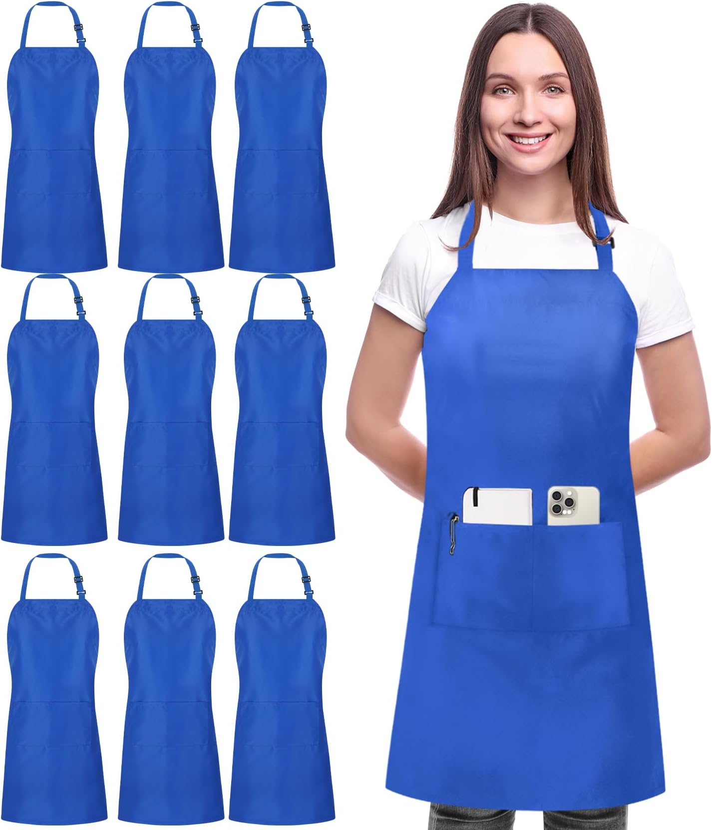 - Utopia Kitchen 10 Pack Bib Apron Adjustable with 2 Pockets, Water and Oil Resistant, Cooking Kitchen Chef Apron for Women Men