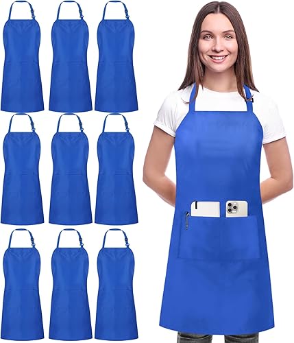 Utopia Kitchen Paquete de 10 delantales ajustables con 2 bolsillos, resistente al agua y al aceite, delantal de chef de cocina para mujeres y hombres