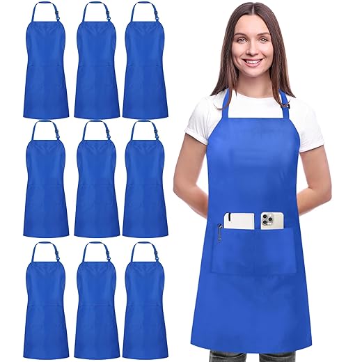 Utopia Kitchen 10 Pack Bib Apron Adjustable with 2 Pockets, Water and Oil Resistant, Cooking Kitchen Chef Apron for Women Men